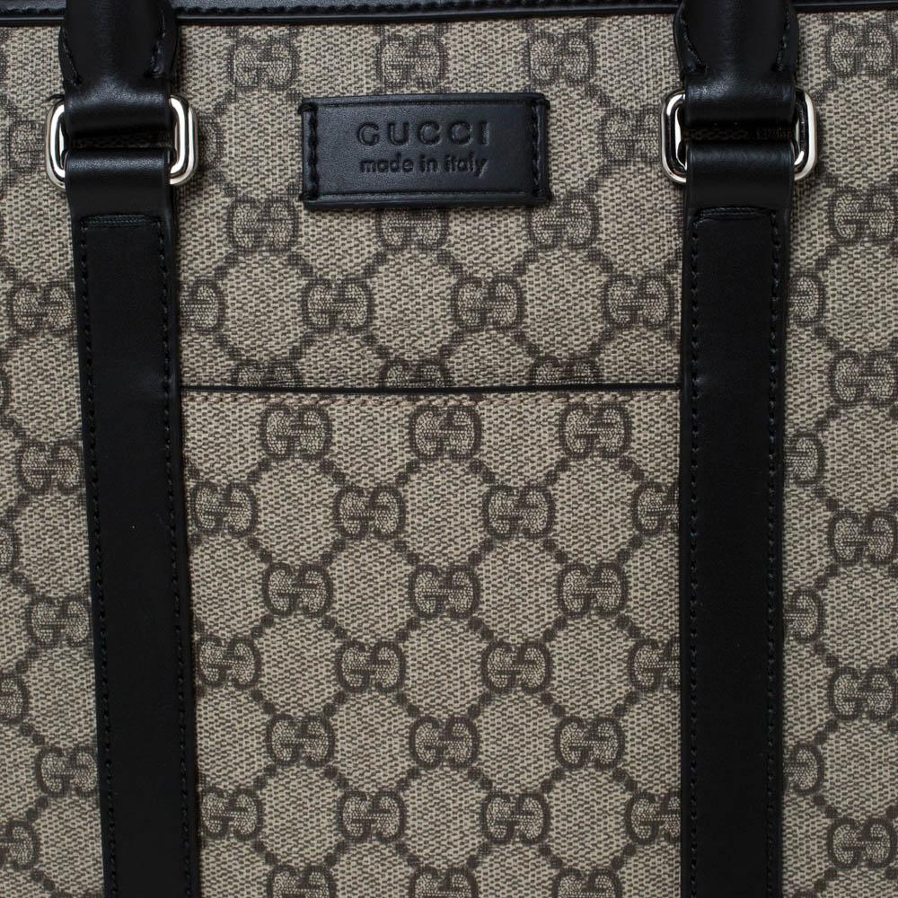 Gucci Black/Beige GG Supreme Canvas and Leather Briefcase For Sale 3