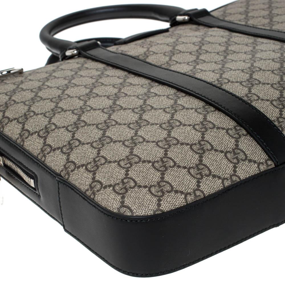 Gucci Black/Beige GG Supreme Canvas and Leather Briefcase For Sale 1