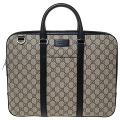 Gucci Black/Beige GG Supreme Canvas and Leather Briefcase