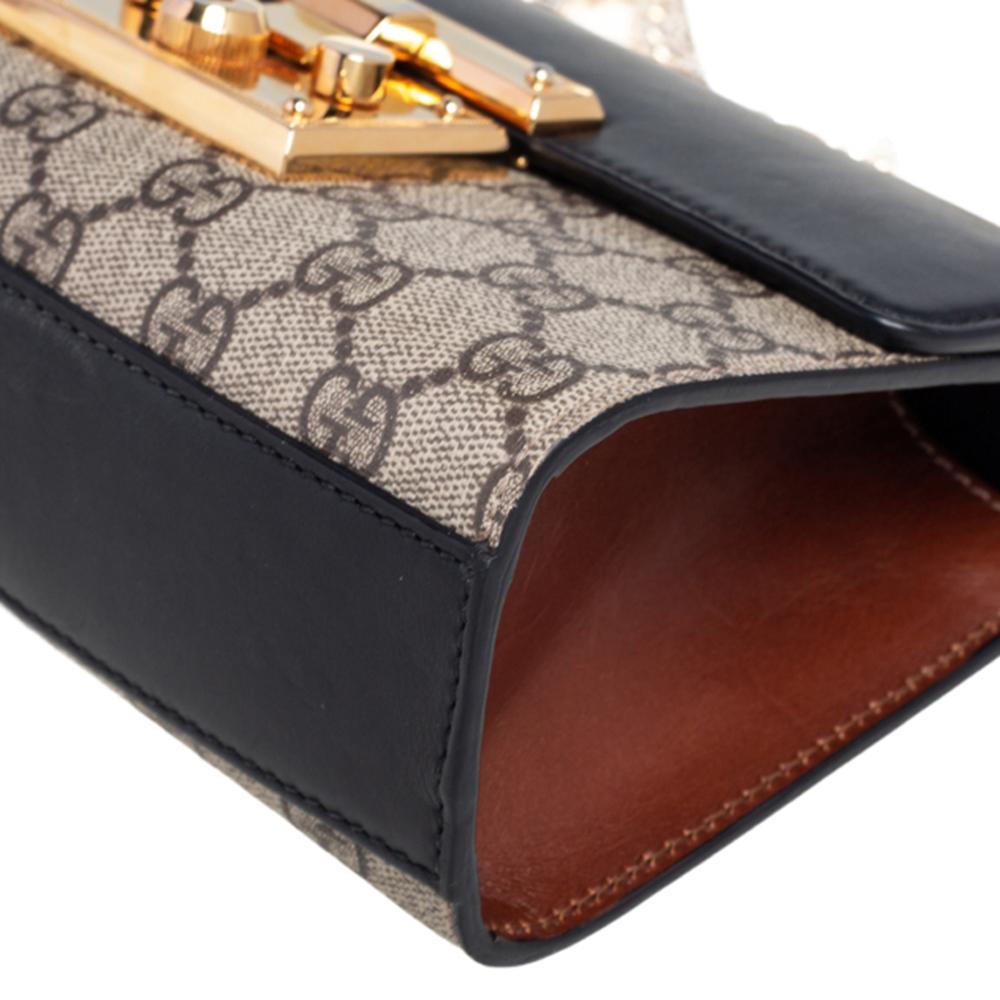 Gucci Schwarz/Beige GG Supreme Umhängetasche aus Segeltuch und Leder mit Vorhängeschloss 7