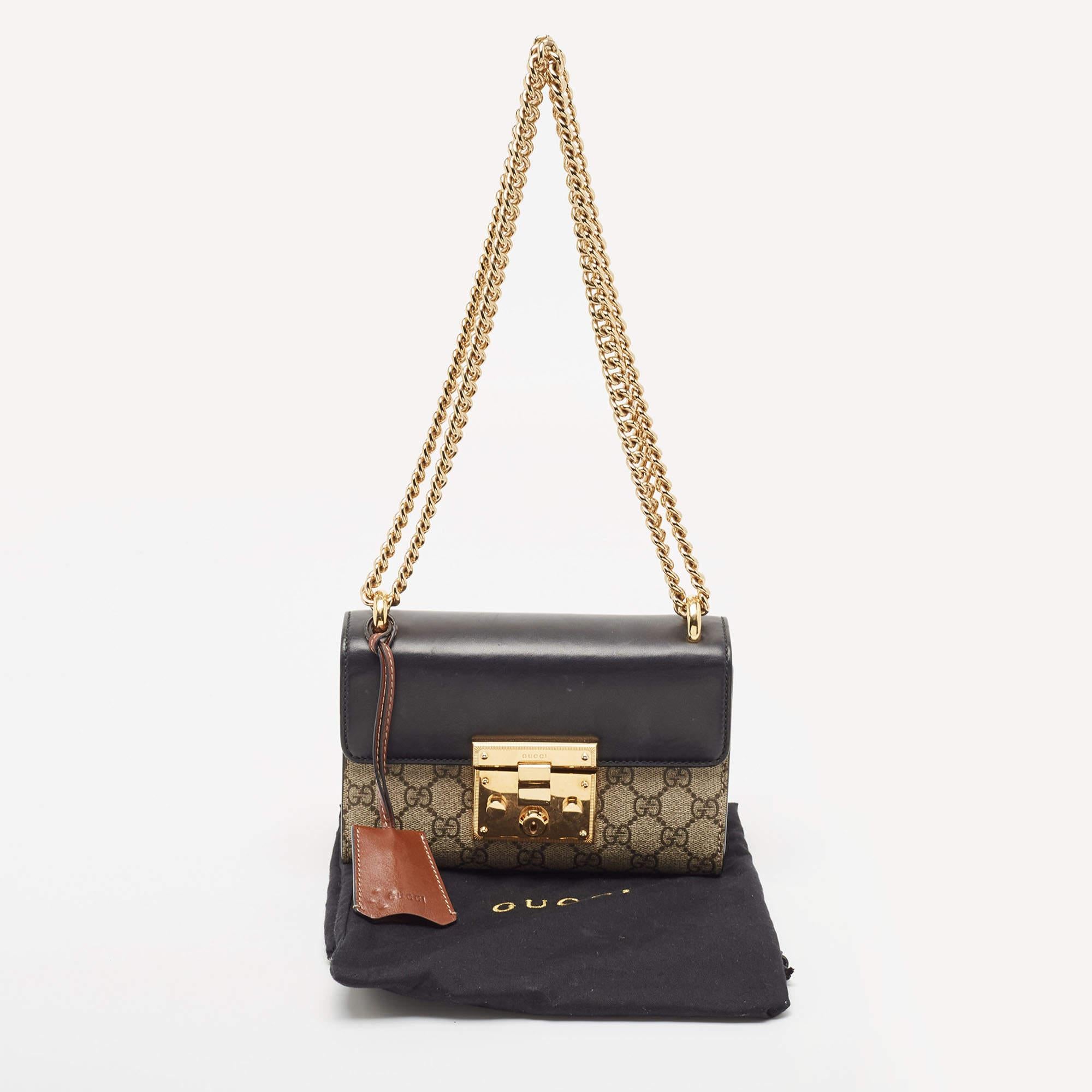 Gucci Black/Beige GG Supreme Canvas and Leather Small Padlock Shoulder Bag 8