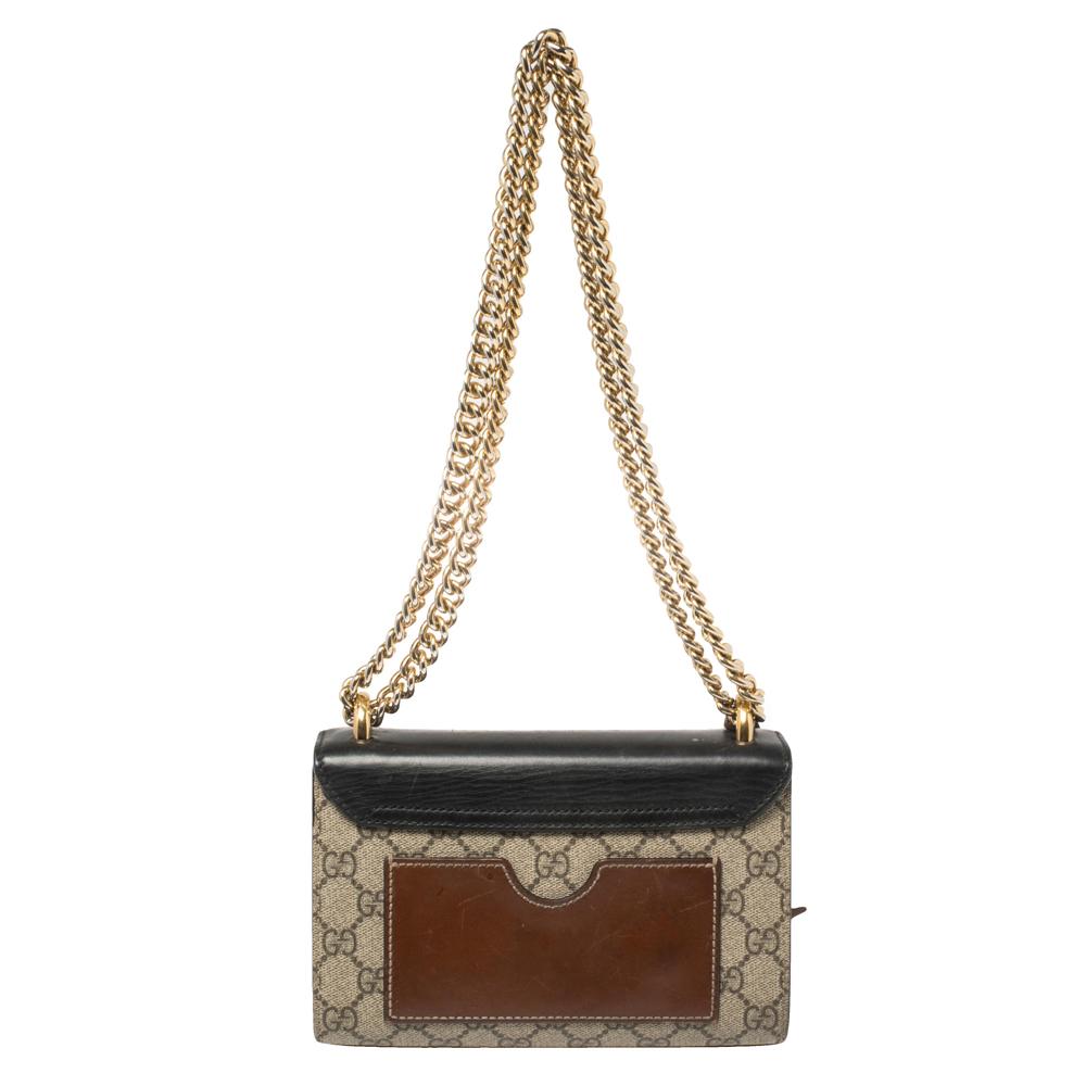 Gucci Black/Beige GG Supreme Canvas and Leather Small Padlock Shoulder Bag In Good Condition In Dubai, Al Qouz 2