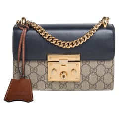 Gucci Black/Beige GG Supreme Canvas and Leather Small Padlock Shoulder Bag