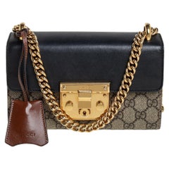 Gucci Black/Beige GG Supreme Canvas and Leather Small Padlock Shoulder Bag