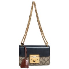 Gucci Black/Beige GG Supreme Canvas and Leather Small Padlock Shoulder Bag