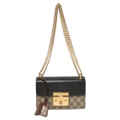 Gucci Black/Beige GG Supreme Canvas and Leather Small Padlock Shoulder Bag