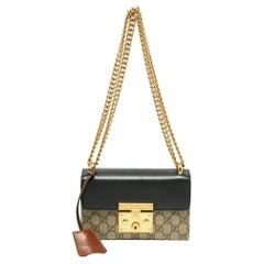 Gucci Black/Beige GG Supreme Canvas And Leather Small Padlock Shoulder Bag