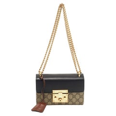 Gucci Black/Beige GG Supreme Canvas and Leather Small Padlock Shoulder Bag
