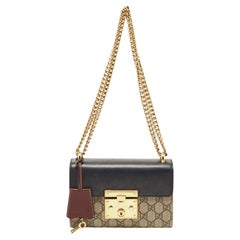 Gucci Black/Beige GG Supreme Canvas and Leather Small Padlock Shoulder Bag