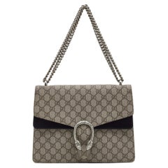 Gucci Black/Beige GG Supreme Canvas and Suede Medium Dionysus Shoulder Bag