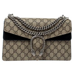 Gucci Black/Beige GG Supreme Canvas and Suede Small Dionysus Shoulder Bag