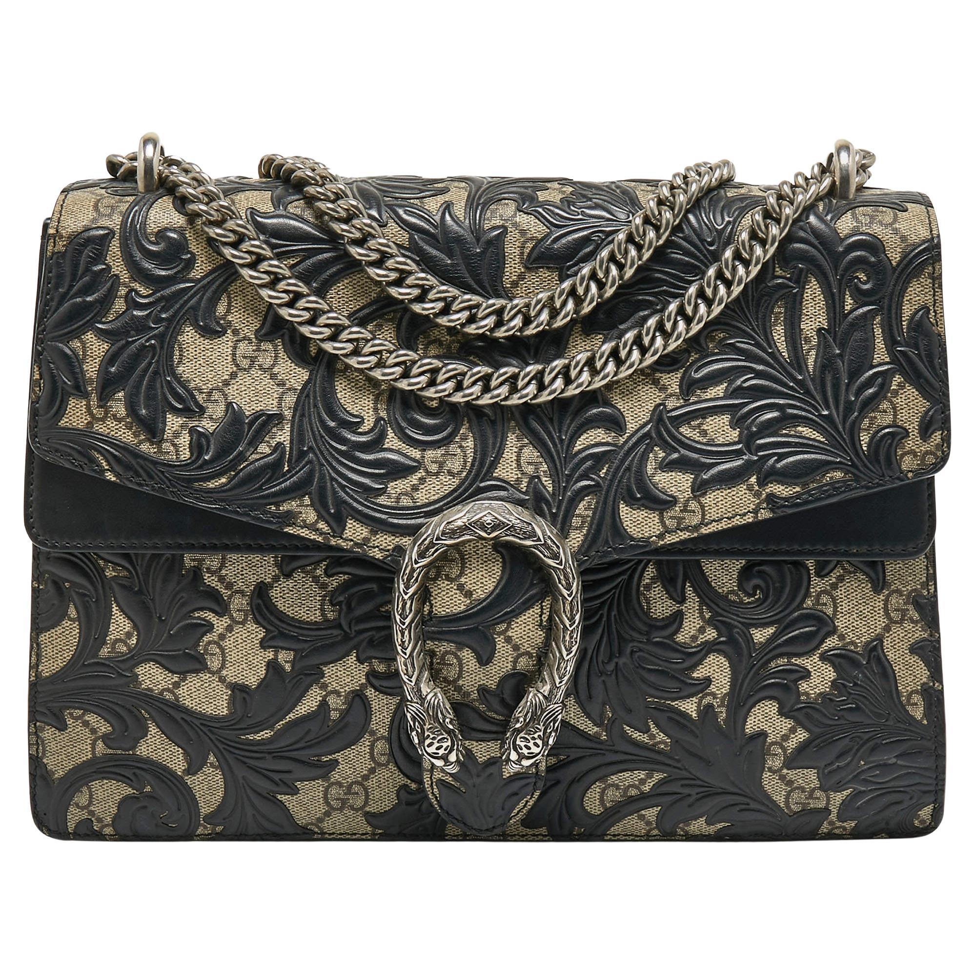Gucci Black/Beige GG Supreme Canvas Medium Dionysus Arabesque Shoulder Bag