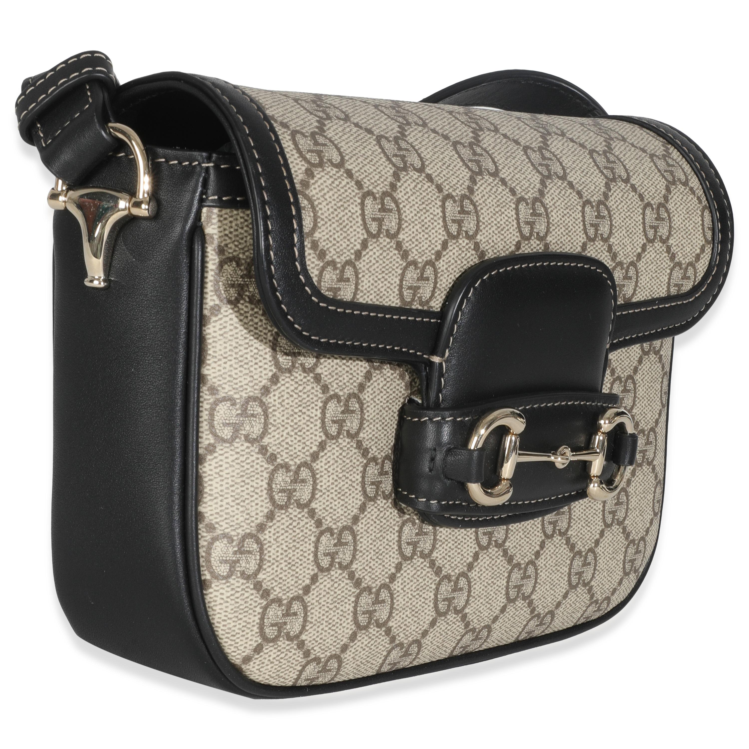 Marrone Gucci Nero Beige GG Supreme Monogram Mini Horsebit 1955 Borsa a tracolla in vendita
