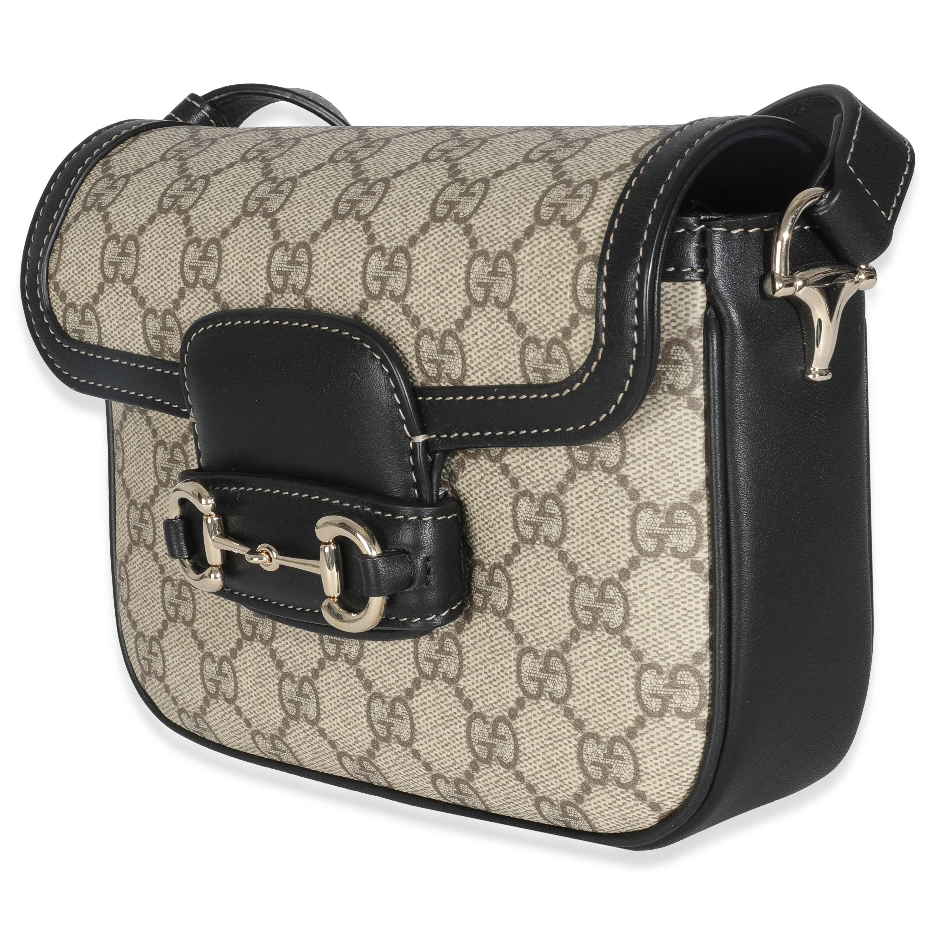 Gucci Nero Beige GG Supreme Monogram Mini Horsebit 1955 Borsa a tracolla In condizioni ottime in vendita a New York, NY