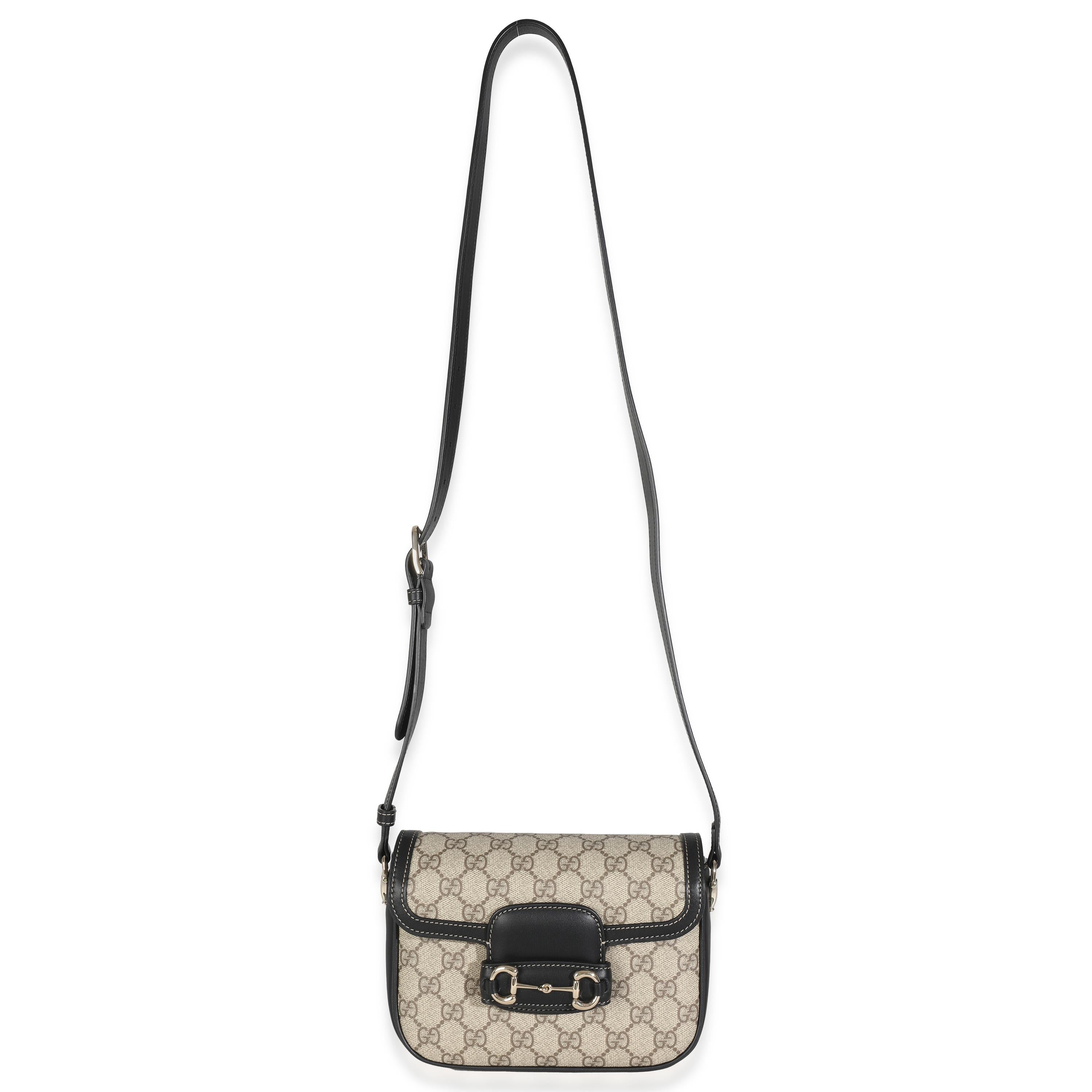 Gucci Nero Beige GG Supreme Monogram Mini Horsebit 1955 Borsa a tracolla in vendita 1