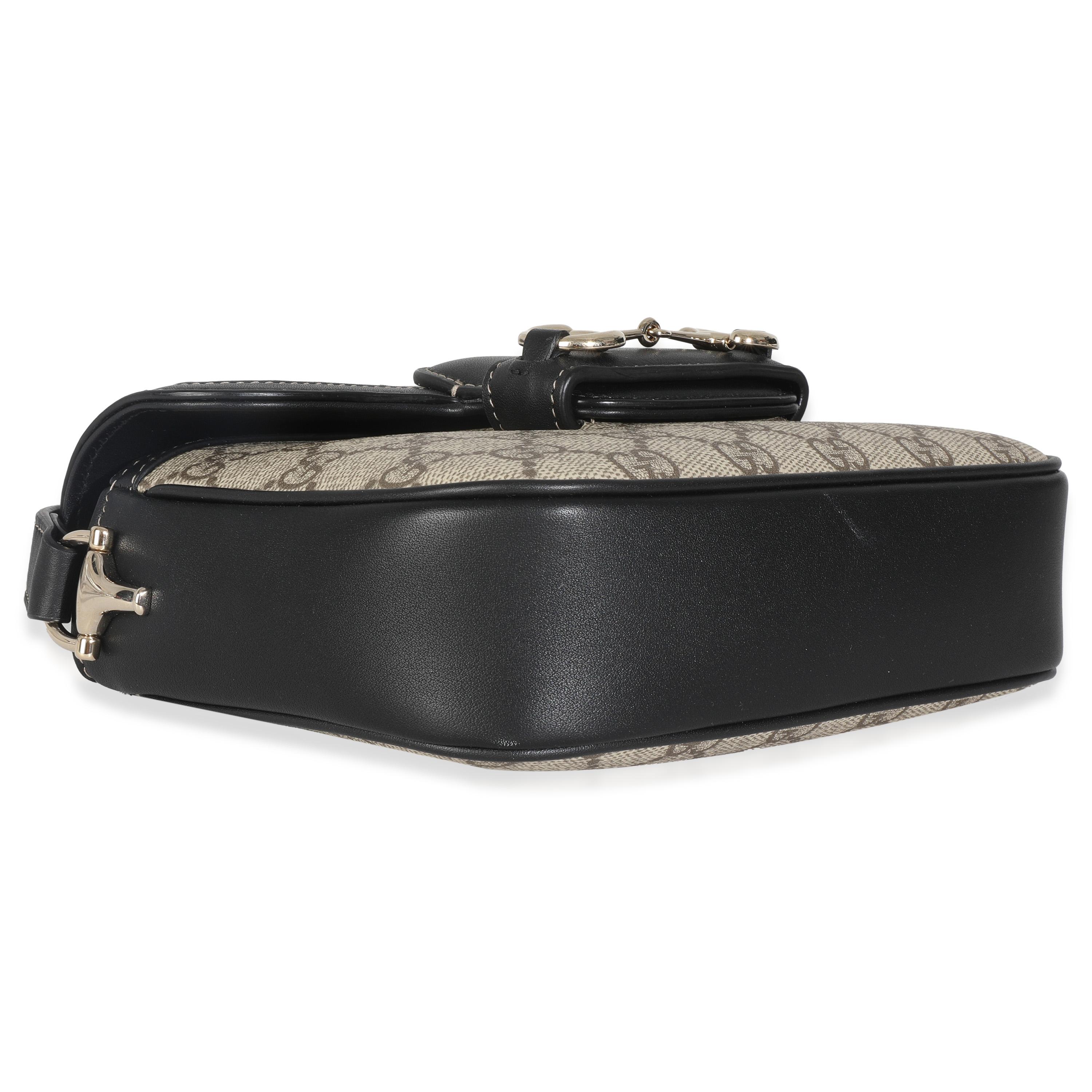 Gucci Nero Beige GG Supreme Monogram Mini Horsebit 1955 Borsa a tracolla in vendita 2