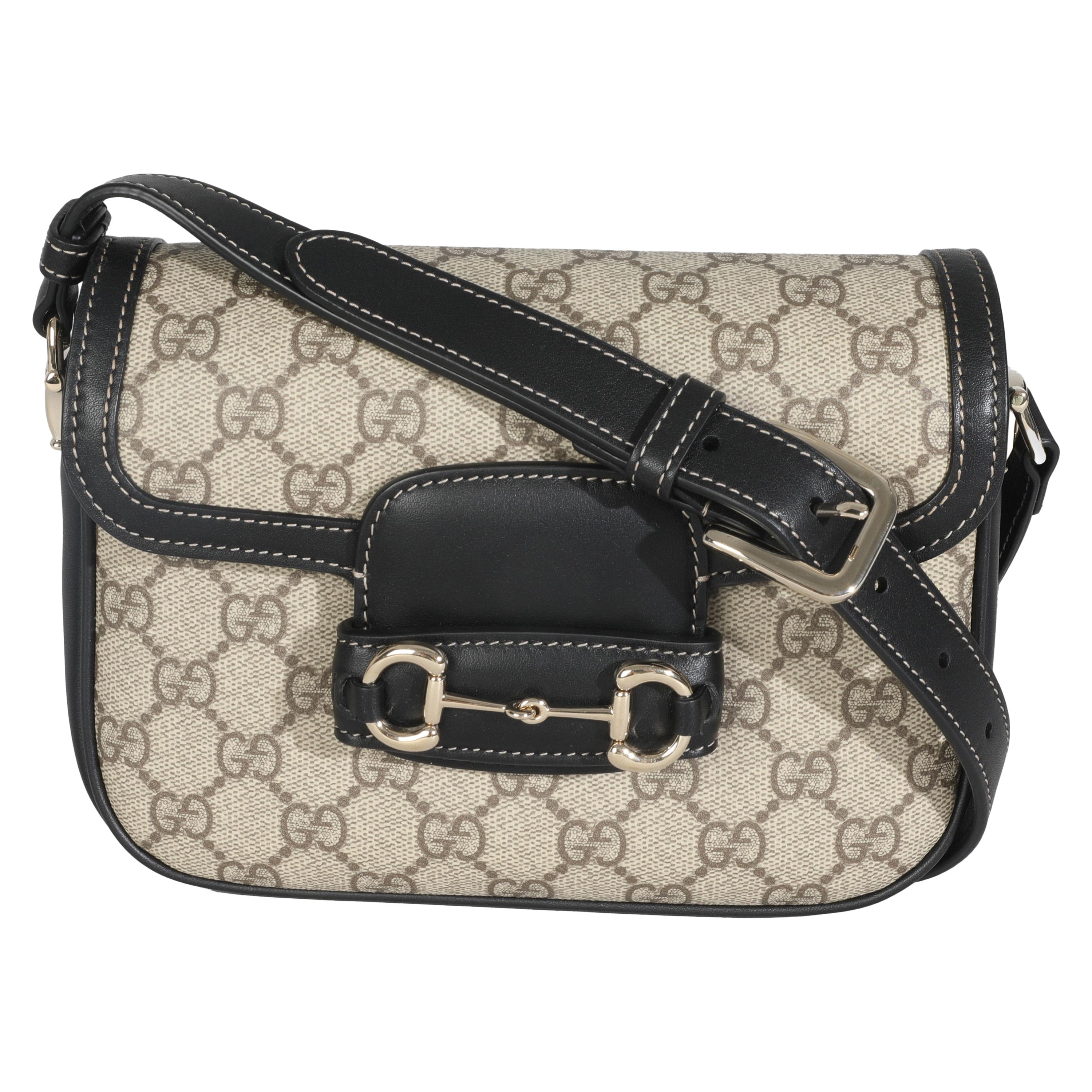 Gucci Nero Beige GG Supreme Monogram Mini Horsebit 1955 Borsa a tracolla