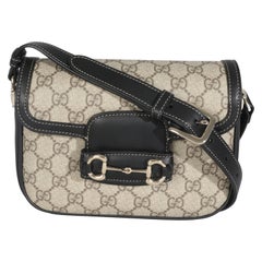 Gucci Nero Beige GG Supreme Monogram Mini Horsebit 1955 Borsa a tracolla