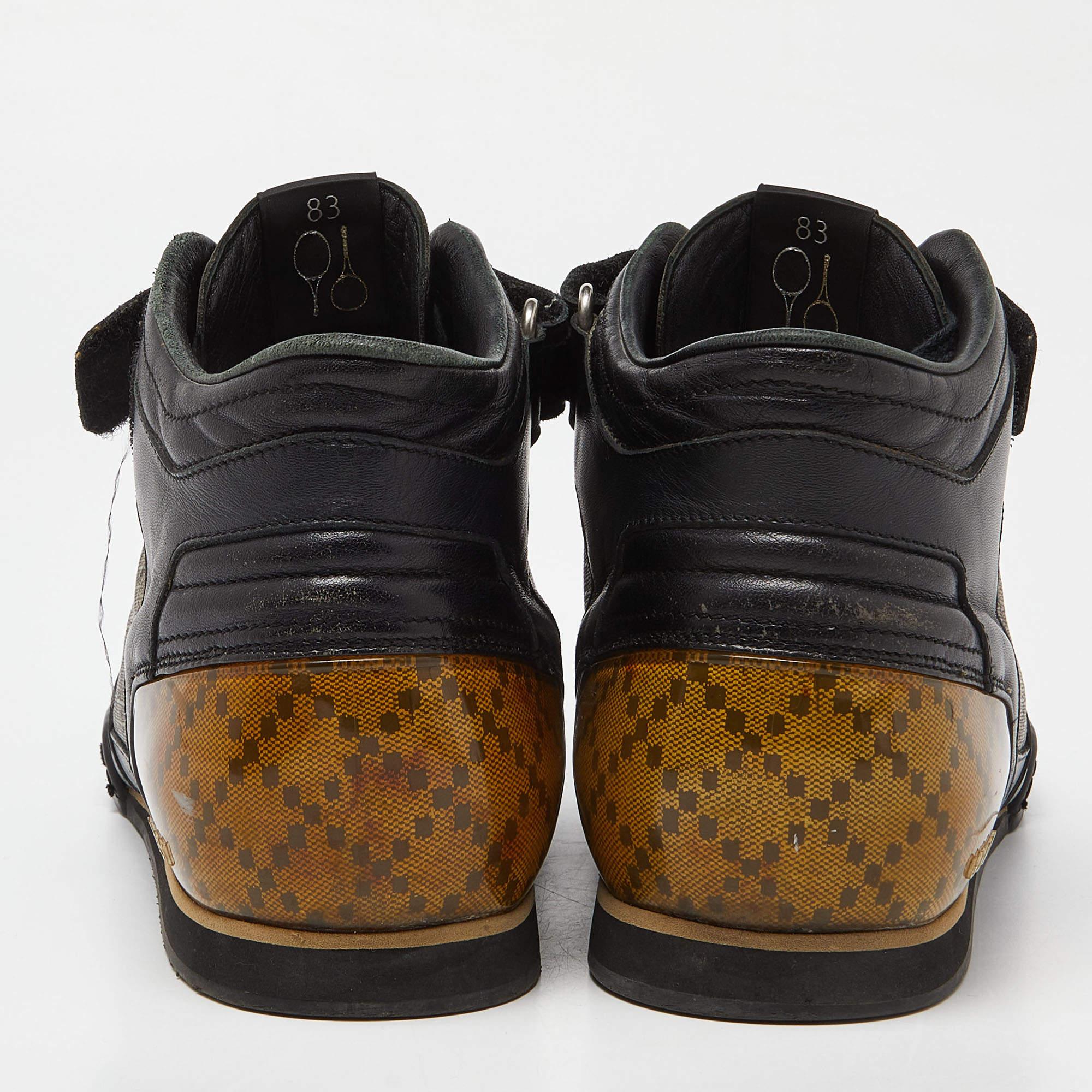Gucci Black/Beige Leather and Diamante Canvas High Top Sneakers Size 42 For Sale 1