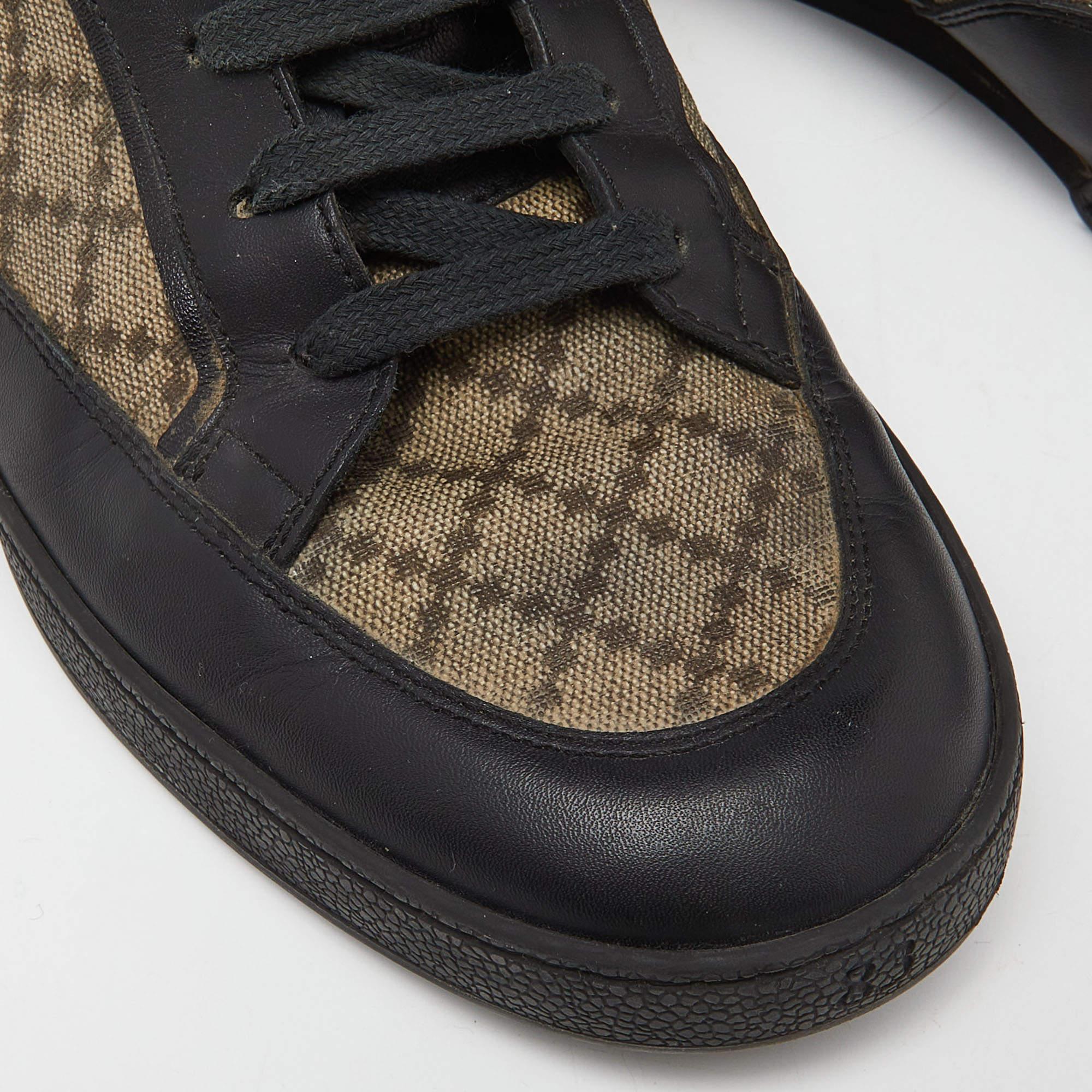 Gucci Black/Beige Leather and Diamante Canvas High Top Sneakers Size 42 For Sale 3