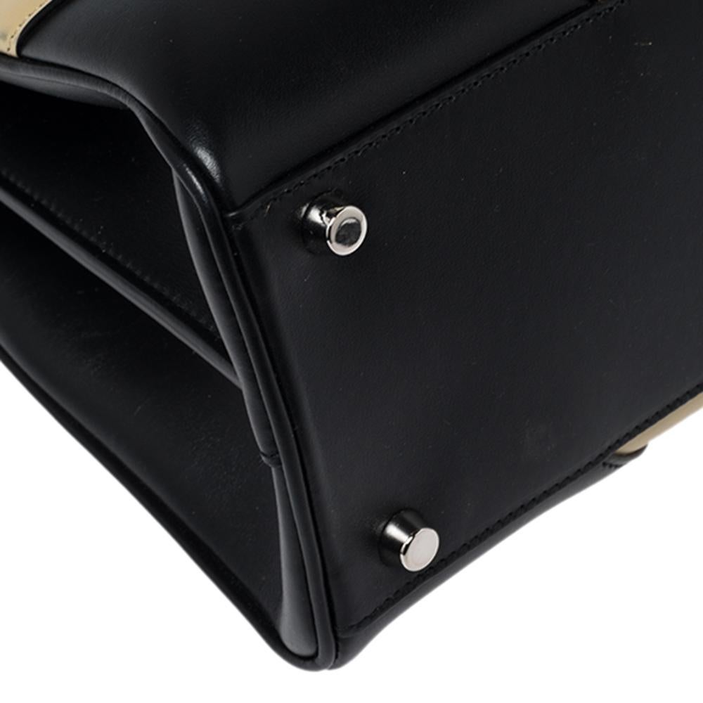 Gucci Black/Beige Leather Zumi Diagonal Stripe Top Handle Bag 7