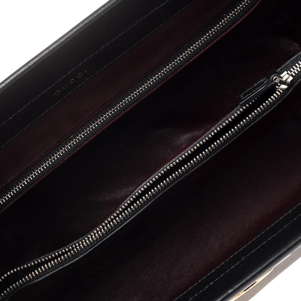 Gucci Black/Beige Leather Zumi Diagonal Stripe Top Handle Bag 5