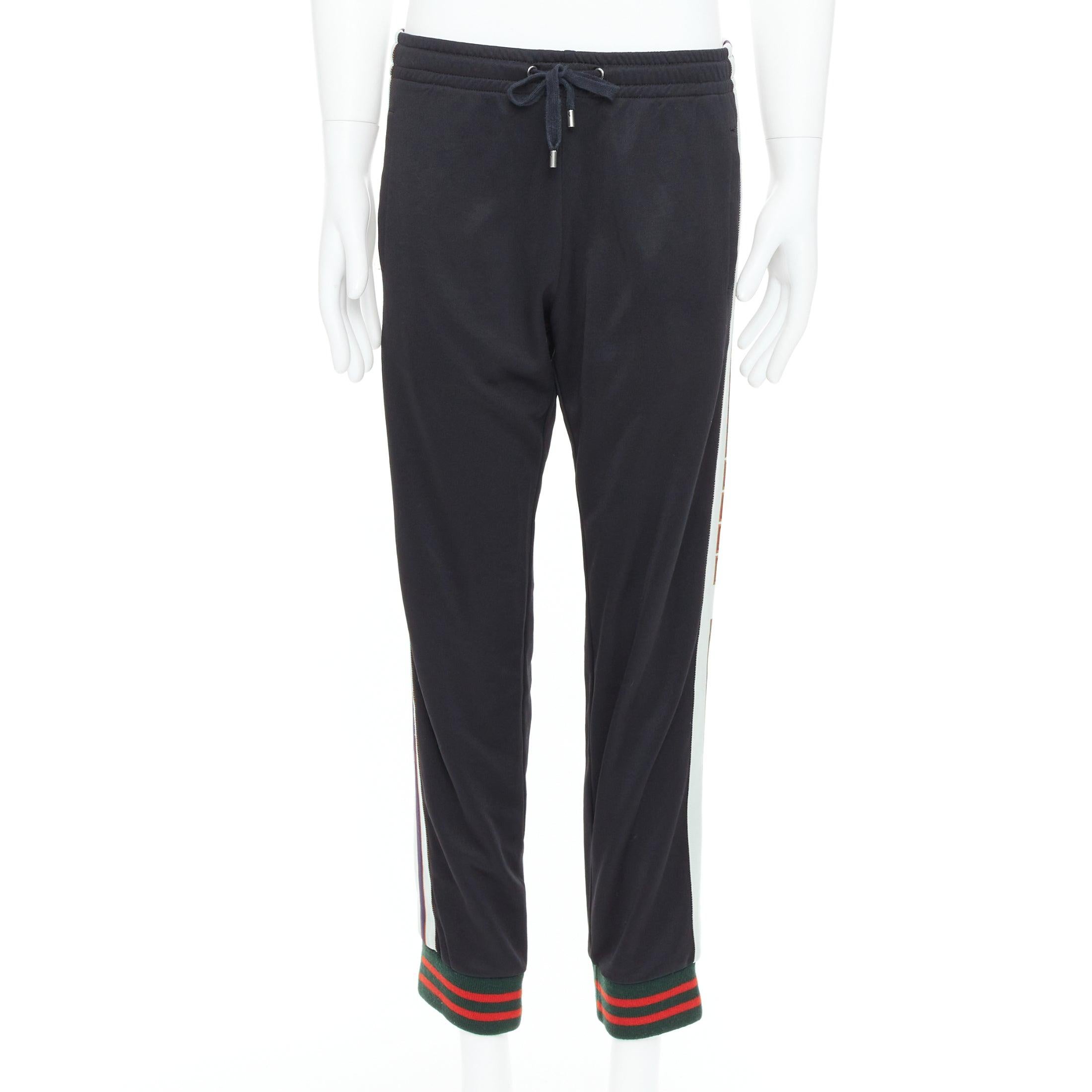 Nero Gucci pantaloni da corsa neri beige rossi con logo laterale S in vendita