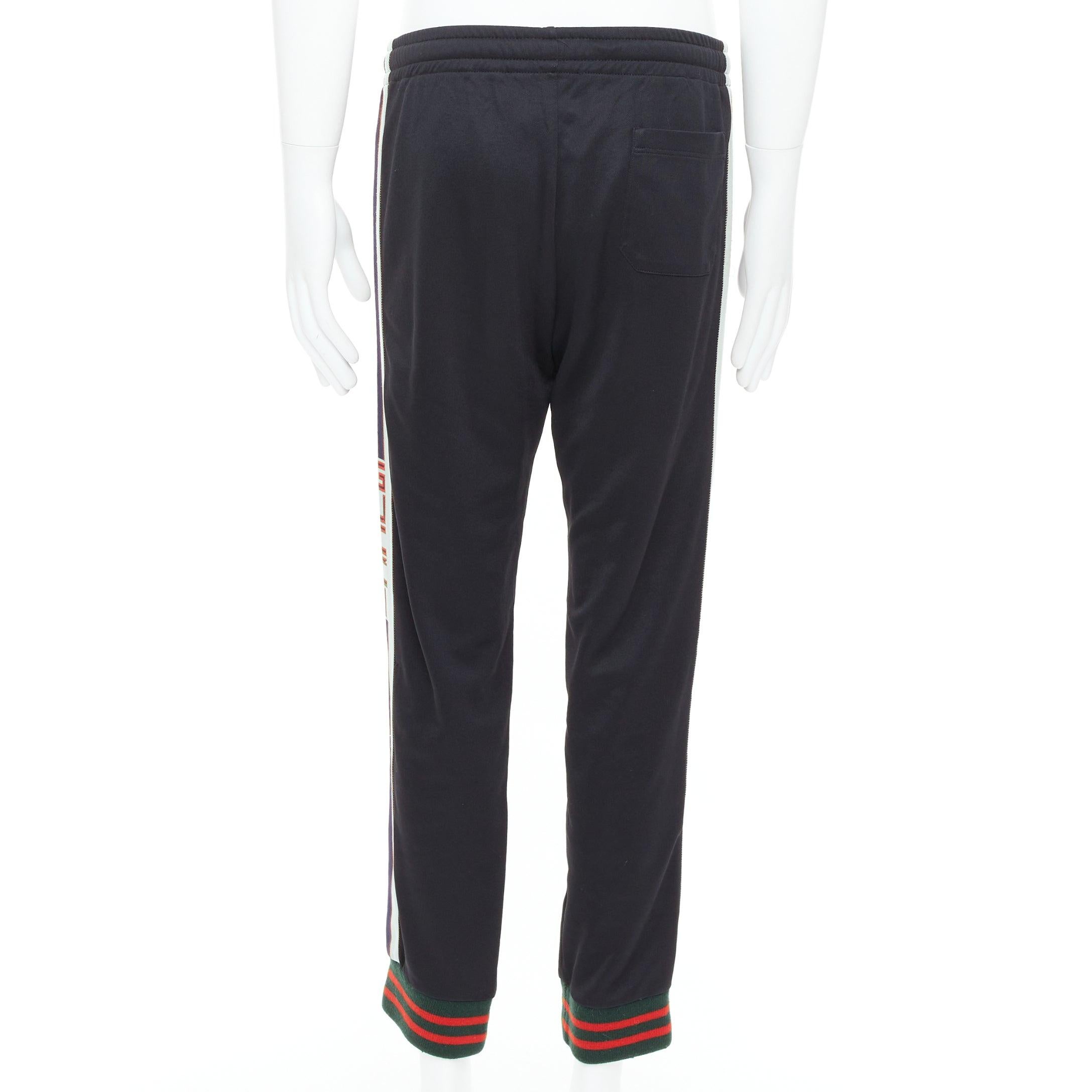 Uomo Gucci pantaloni da corsa neri beige rossi con logo laterale S in vendita
