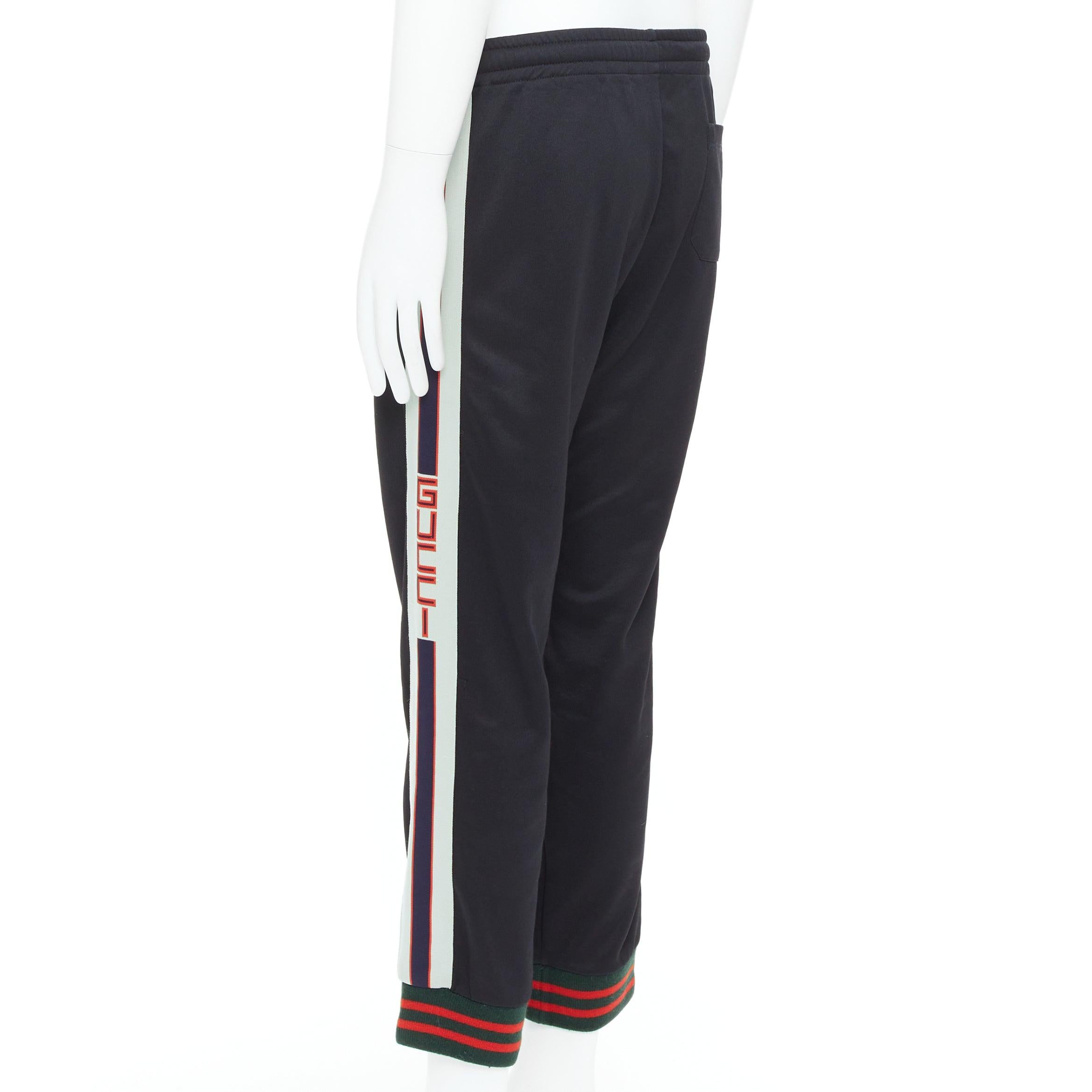 Gucci pantaloni da corsa neri beige rossi con logo laterale S in vendita 1
