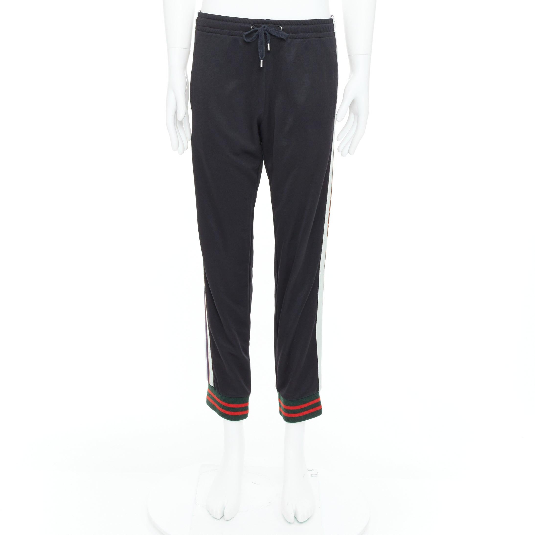 Gucci pantaloni da corsa neri beige rossi con logo laterale S in vendita 4