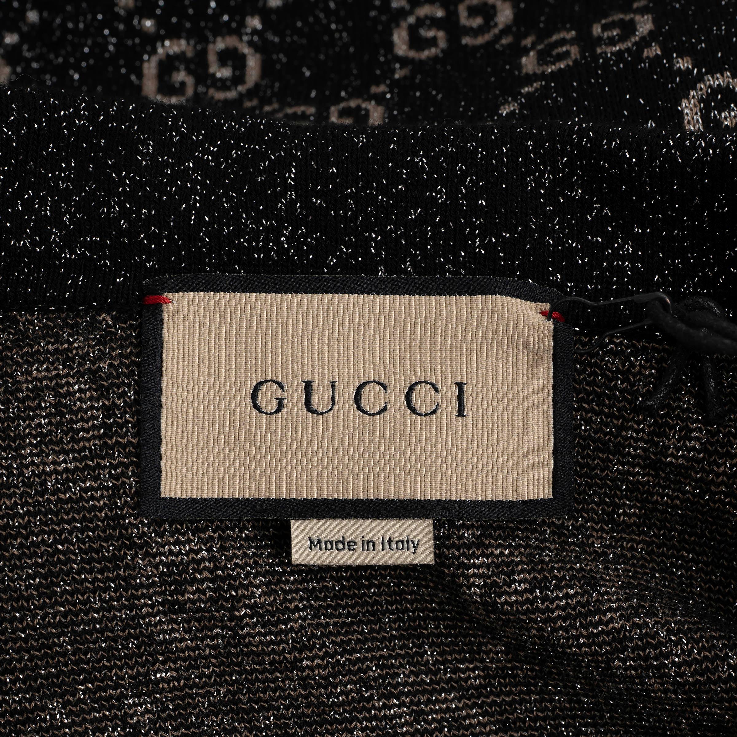 GUCCI noir beige argent coton 2022 GG LAME JACQUARD MINI Robe XS en vente 1