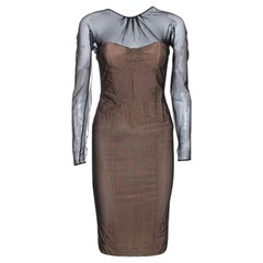 Gucci Black & Beige Tulle Long Sleeve Bustier Dress S