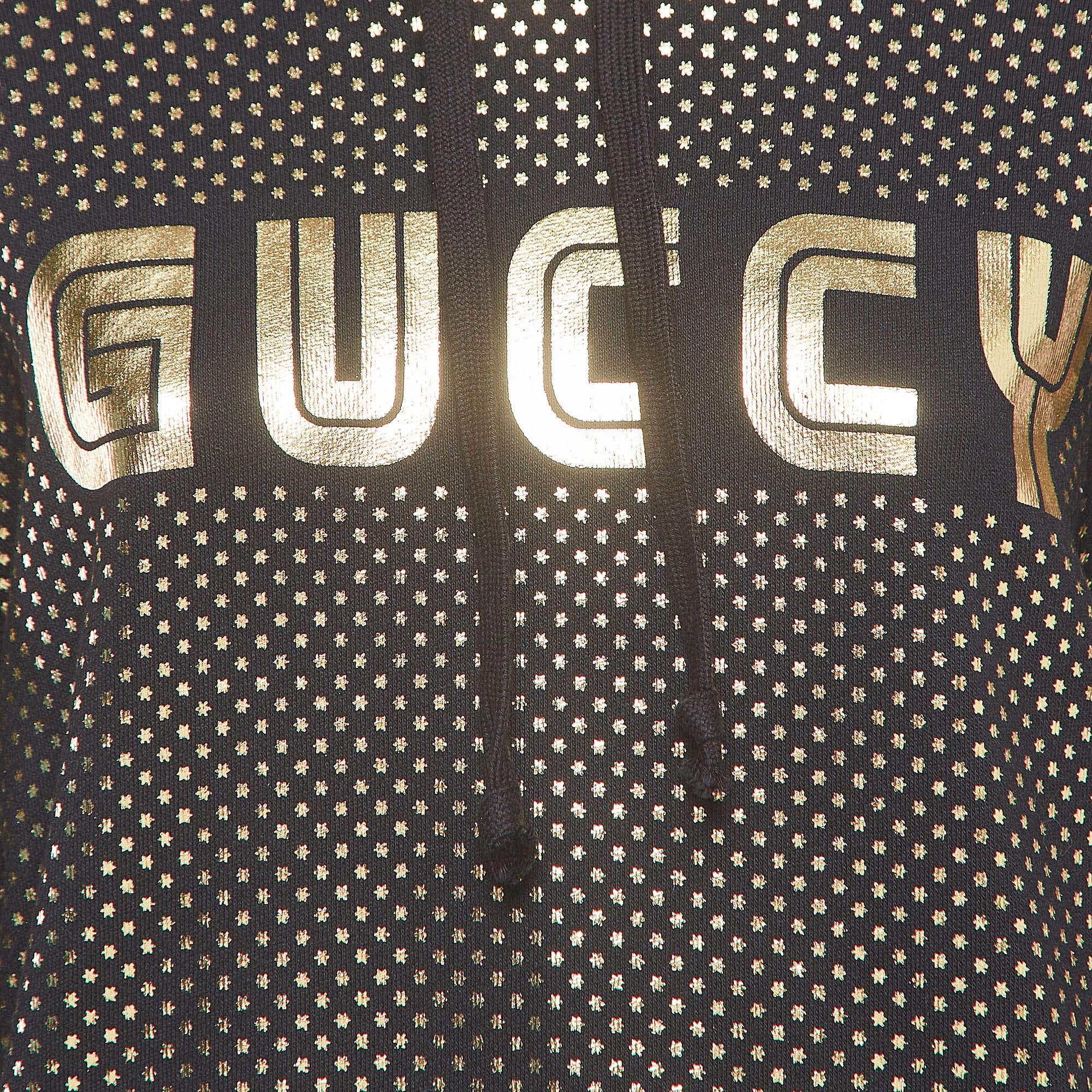 Gucci Black Black/Gold Star Printed Cotton Hoodie XS In New Condition For Sale In Dubai, Al Qouz 2