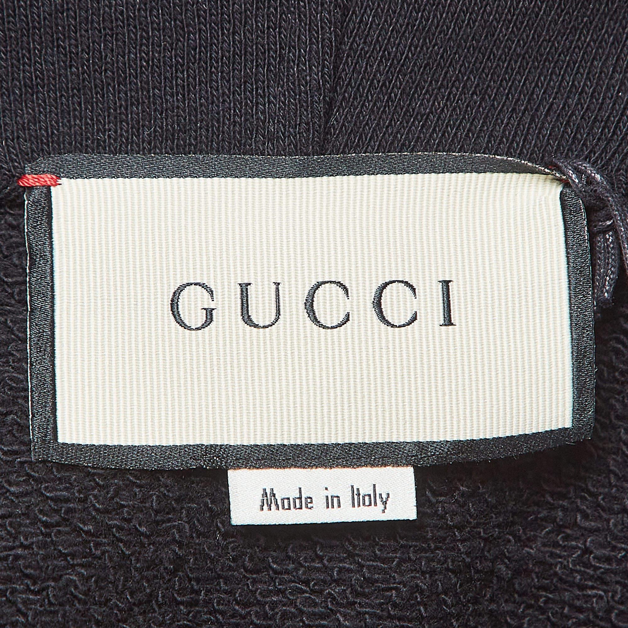 Gucci - Hoodie en coton imprimé étoiles noires, noires et dorées XS Pour femmes en vente
