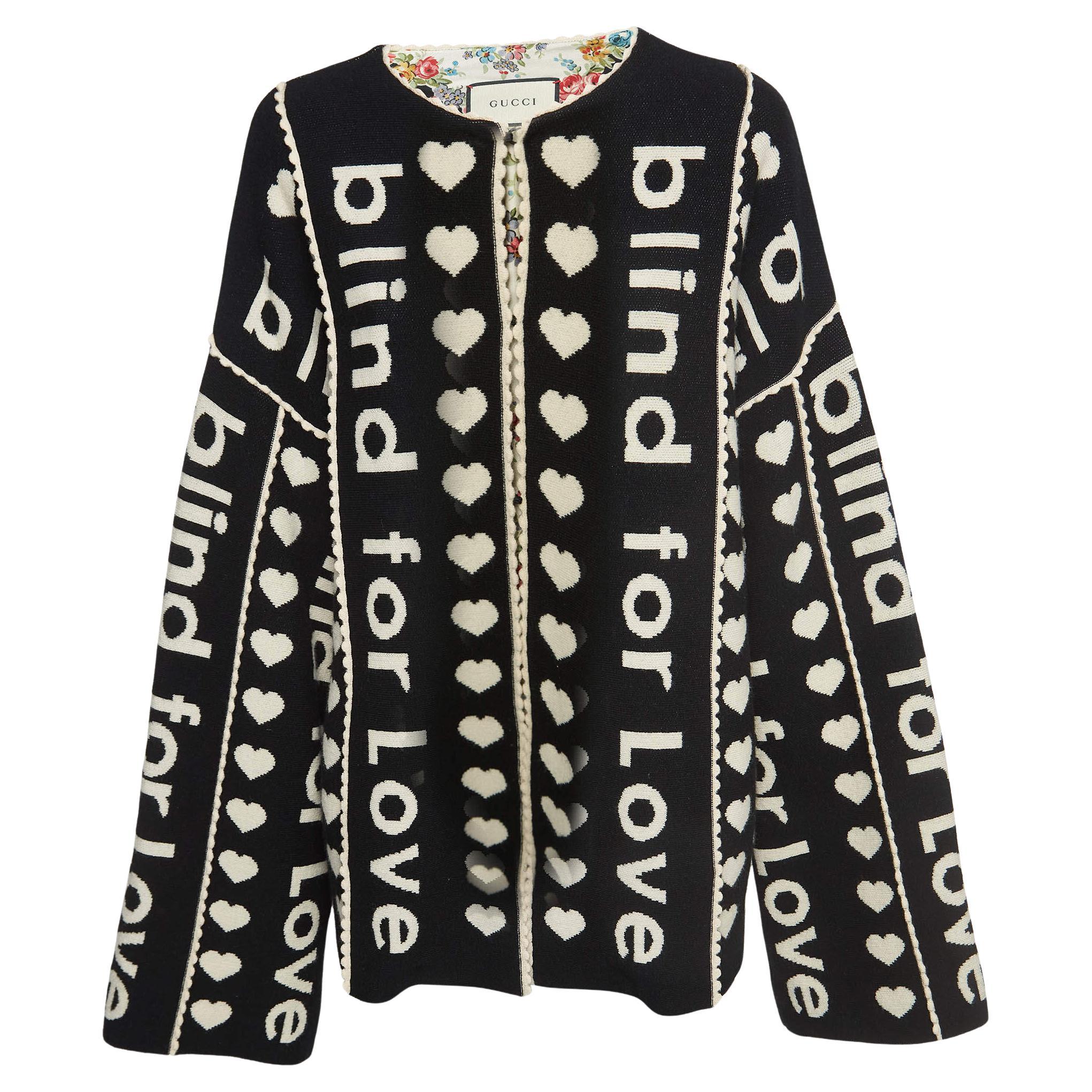 Gucci Black 'Blind for Love' Jacquard Knit Oversized Coat One Size For Sale