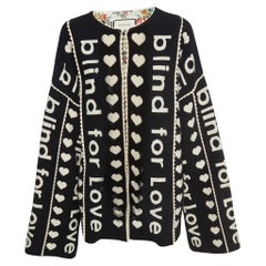Used Gucci Black 'Blind for Love' Jacquard Knit Oversized Coat One Size