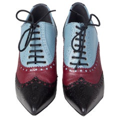 GUCCI black blue burgundy PERFORATED BROGUE Ankle Boots Shoes 35