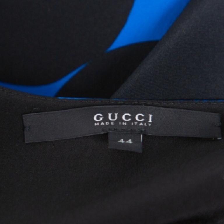 Gucci Black & Blue Dot Print Silk Draped Mini Dress M For Sale 2
