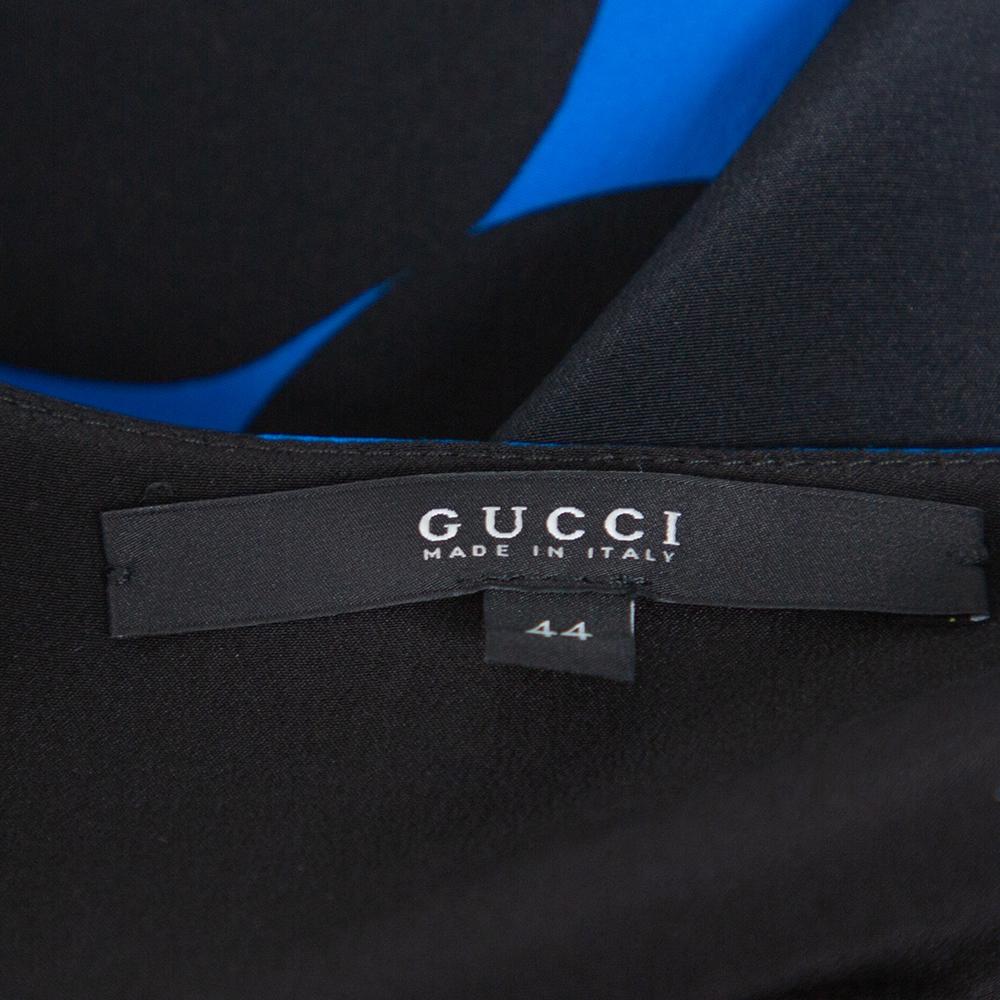 Gucci Black & Blue Dot Print Silk Draped Mini Dress M 2