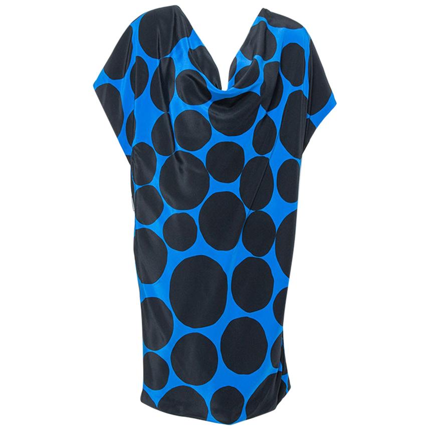 Gucci Black & Blue Dot Print Silk Draped Mini Dress M For Sale