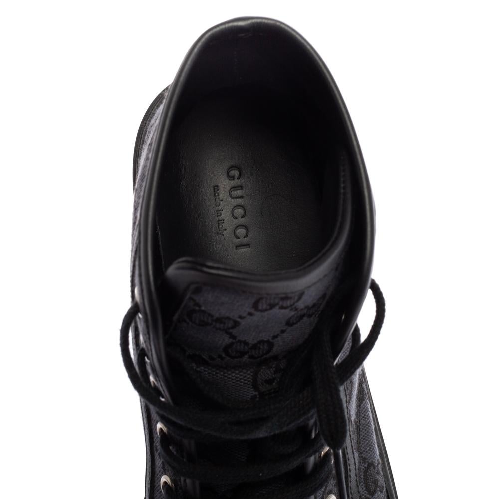 Gucci Black/Blue GG Canvas and Leather Cap Toe High Top Sneakers Size 37 In Good Condition In Dubai, Al Qouz 2