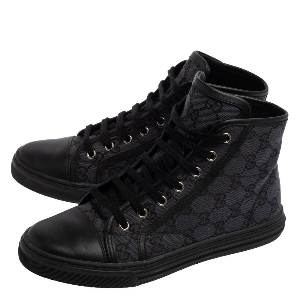 Women's Gucci Black/Blue GG Canvas and Leather Cap Toe High Top Sneakers Size 37