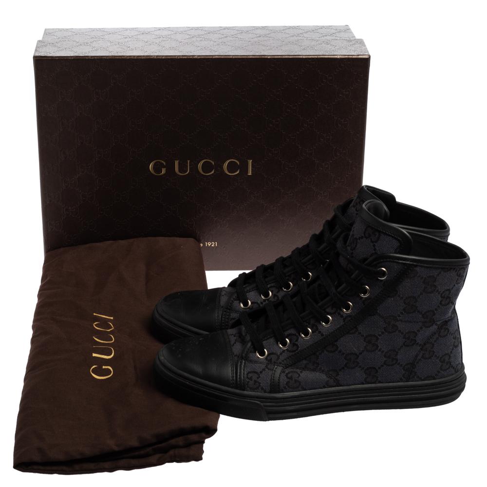 Gucci Black/Blue GG Canvas and Leather Cap Toe High Top Sneakers Size 37 1