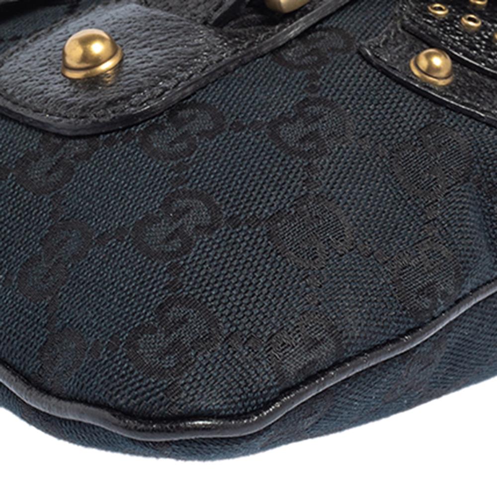 Gucci Black/Blue GG Canvas and Leather Studded Pelham Runway Flap Shoulder Bag 6