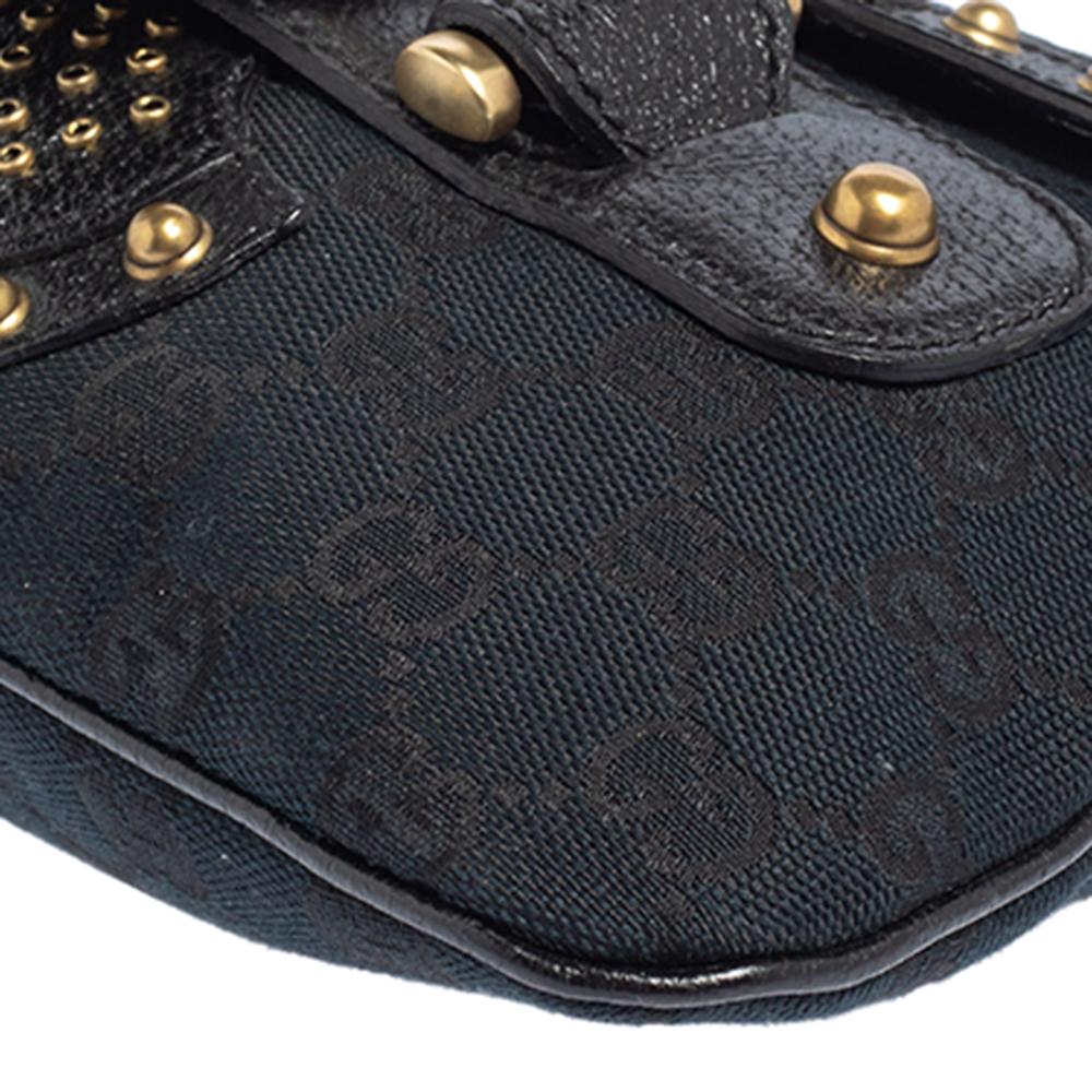 Gucci Schwarz/blaue GG Umhängetasche aus Canvas und Leder mit Nieten Pelham Runway Flap 3