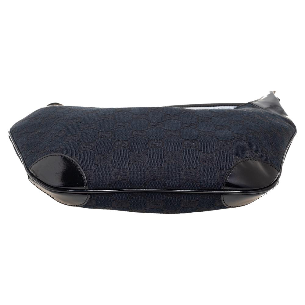 Gucci Black/Blue GG Canvas and Patent Leather Hobo 1