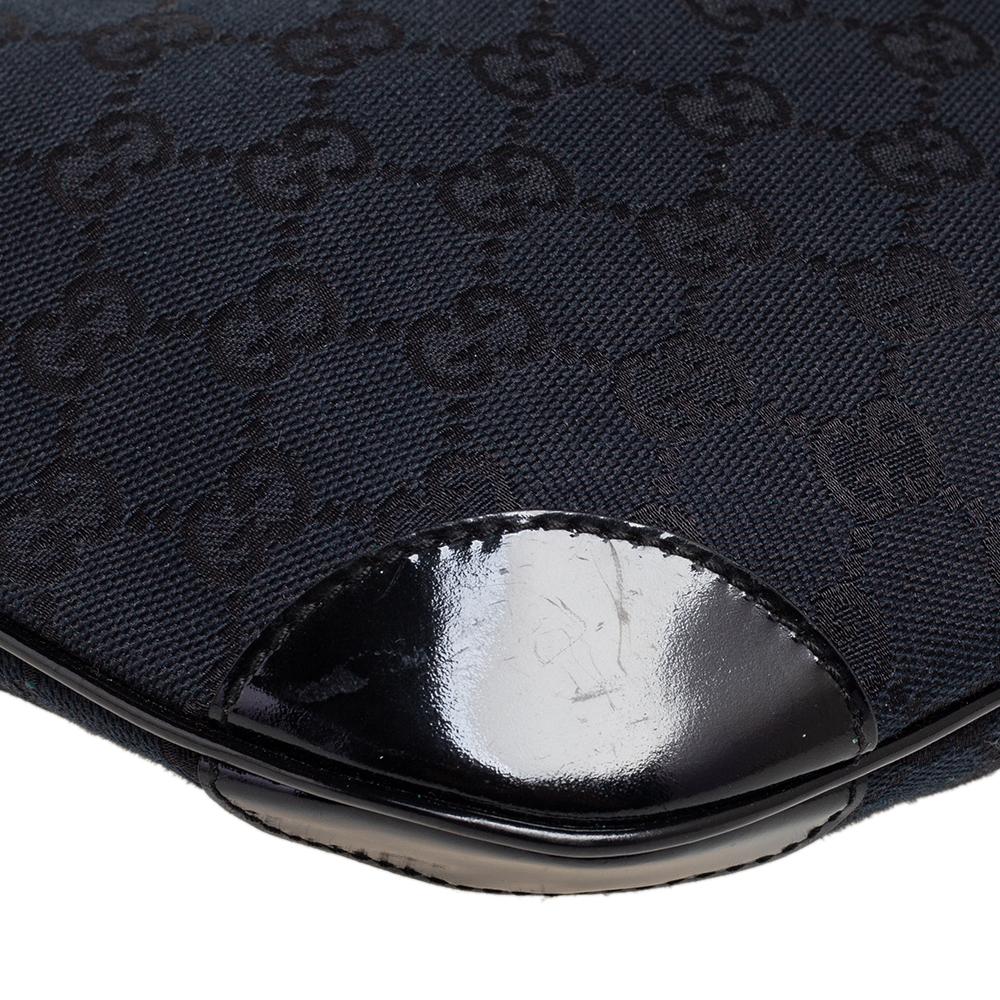Gucci Black/Blue GG Canvas and Patent Leather Hobo 3