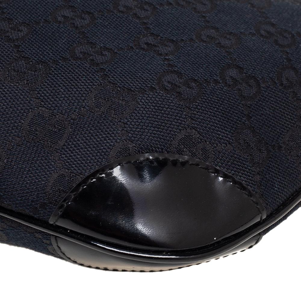 Gucci Black/Blue GG Canvas and Patent Leather Hobo 4