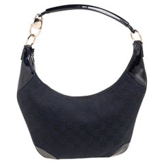 Gucci Black/Blue GG Canvas and Patent Leather Hobo