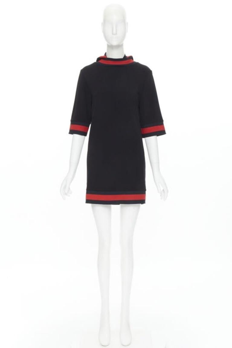GUCCI black blue red signature web trim hooded casual dress XS For Sale 5